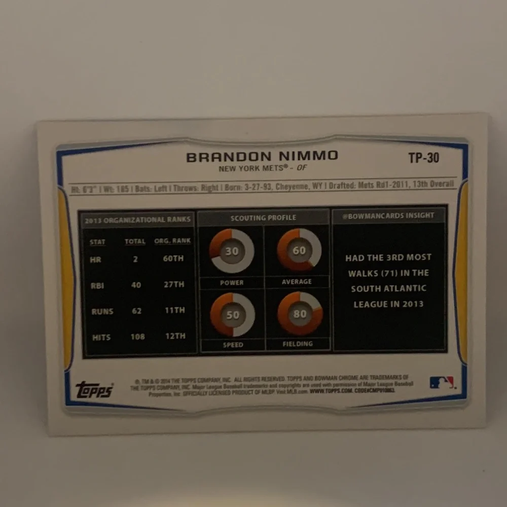 2014 BOWMAN BRANDON NIMMO NEW YORK METS IP AUTO #TP-30 (011)